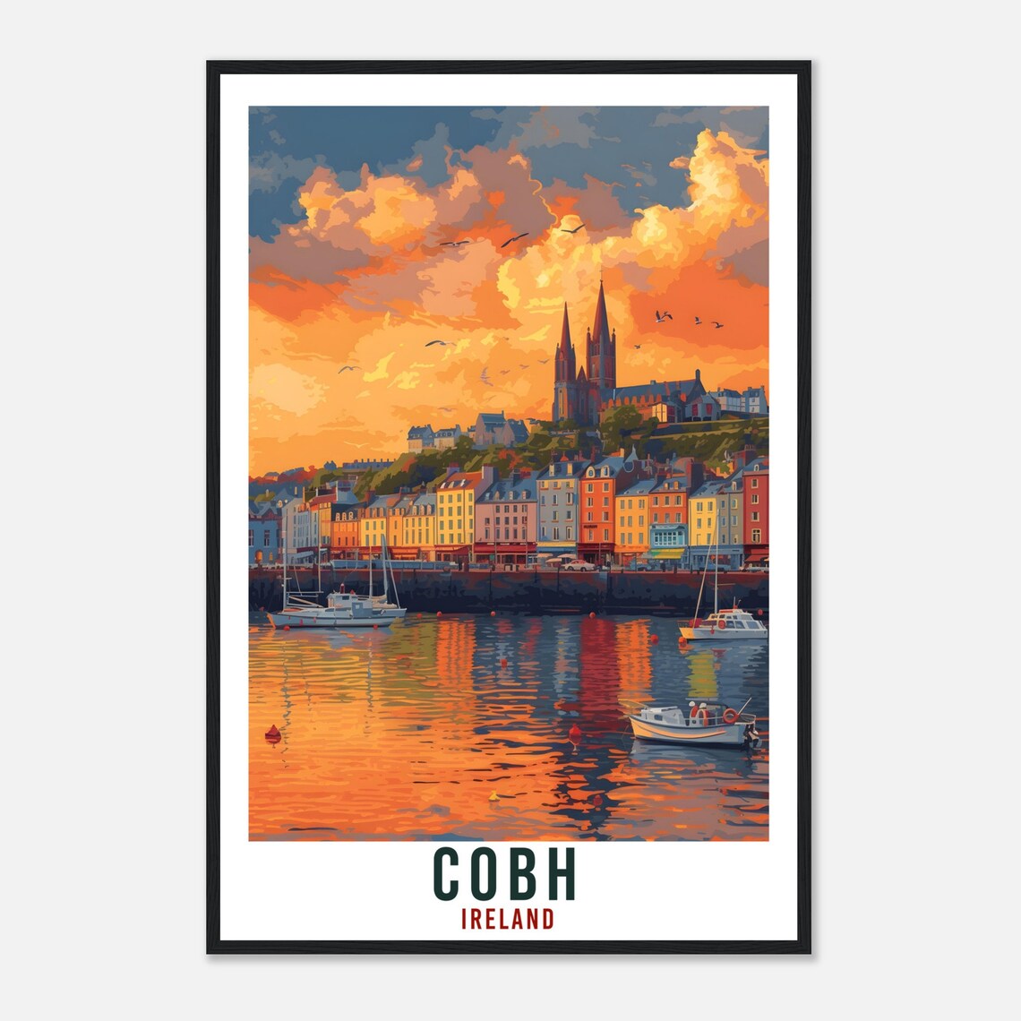 Cobh Ireland Harbor Sunset Vintage Travel Illustration Poster - Image 4