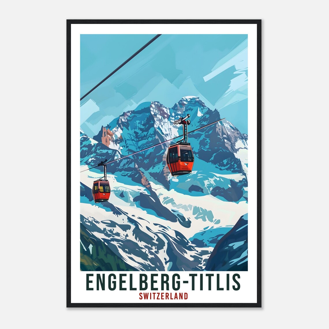 Engelberg Titlis Gondola Snowy Peak Switzerland Vintage Alpine Poster - Image 4