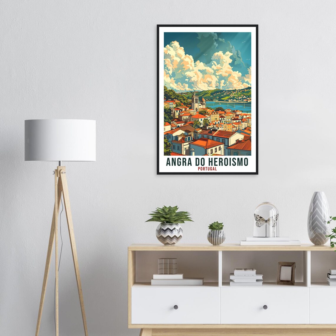 Angra Do Heroismo Portugal Harbor Town Panorama Vintage Travel Poster - Image 3