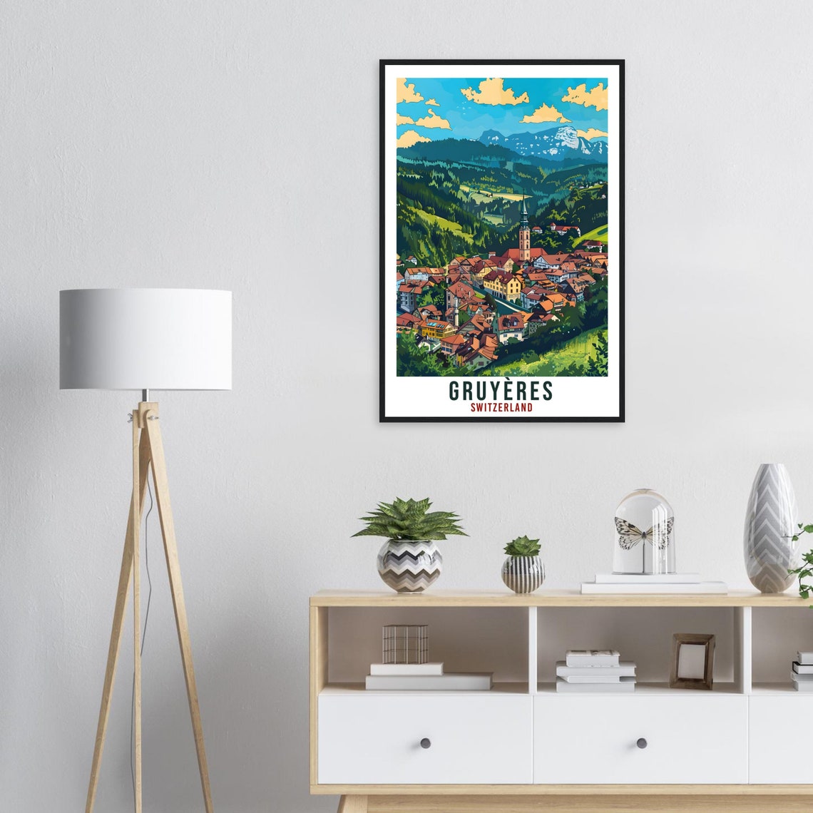 Gruyres Travel Print Swiss Wall Art Wall Hanging Home Living Dcor Gruyres Gift Art Lovers Switzerland Artwork Gift Swiss Travel Poster - Image 3