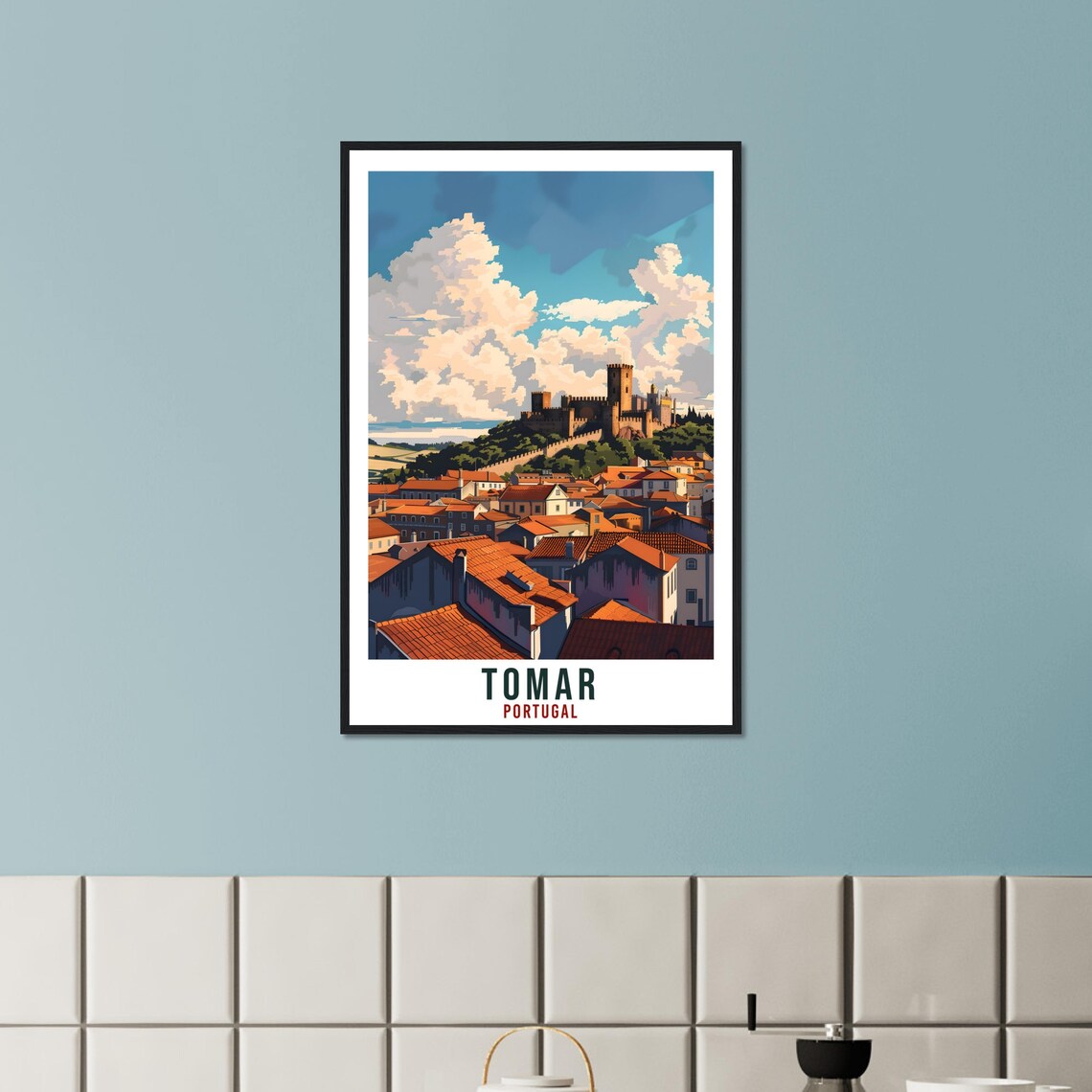 Tomar Portugal Hilltop Castle Historic Old Town Travel Poster - Image 2
