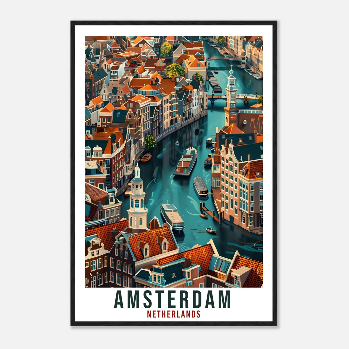 Amsterdam Canals Travel Poster, Holland Wall Art - Image 4