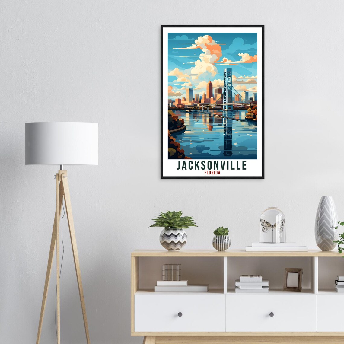 Jacksonville Florida Skyline Bridge Travel Poster Illustration - Image 3