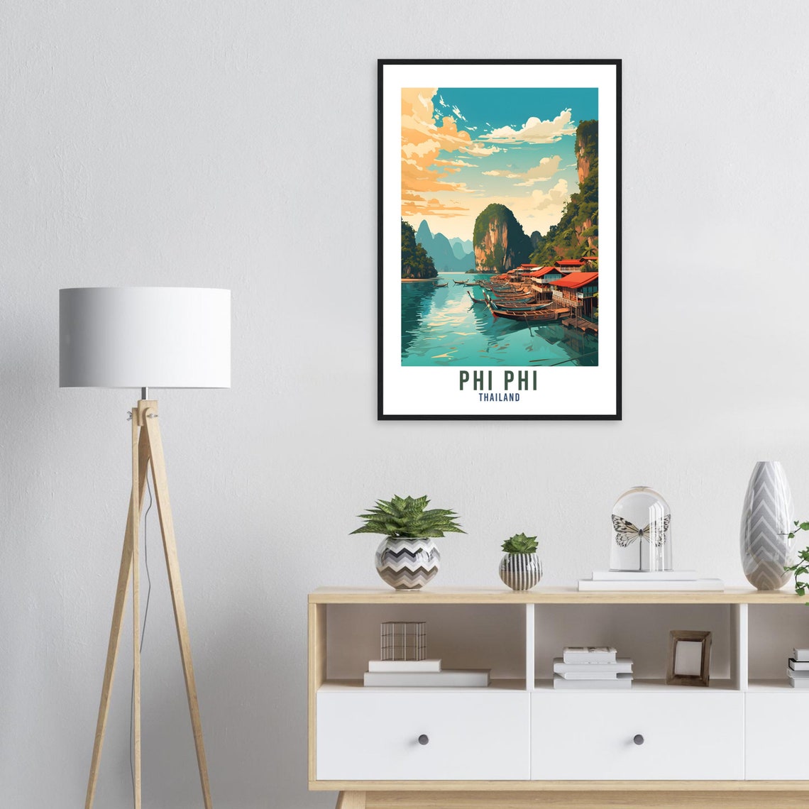 Phi Phi Thailand Limestone Cliffs Longtail Boats Bay Travel Poster - Image 3