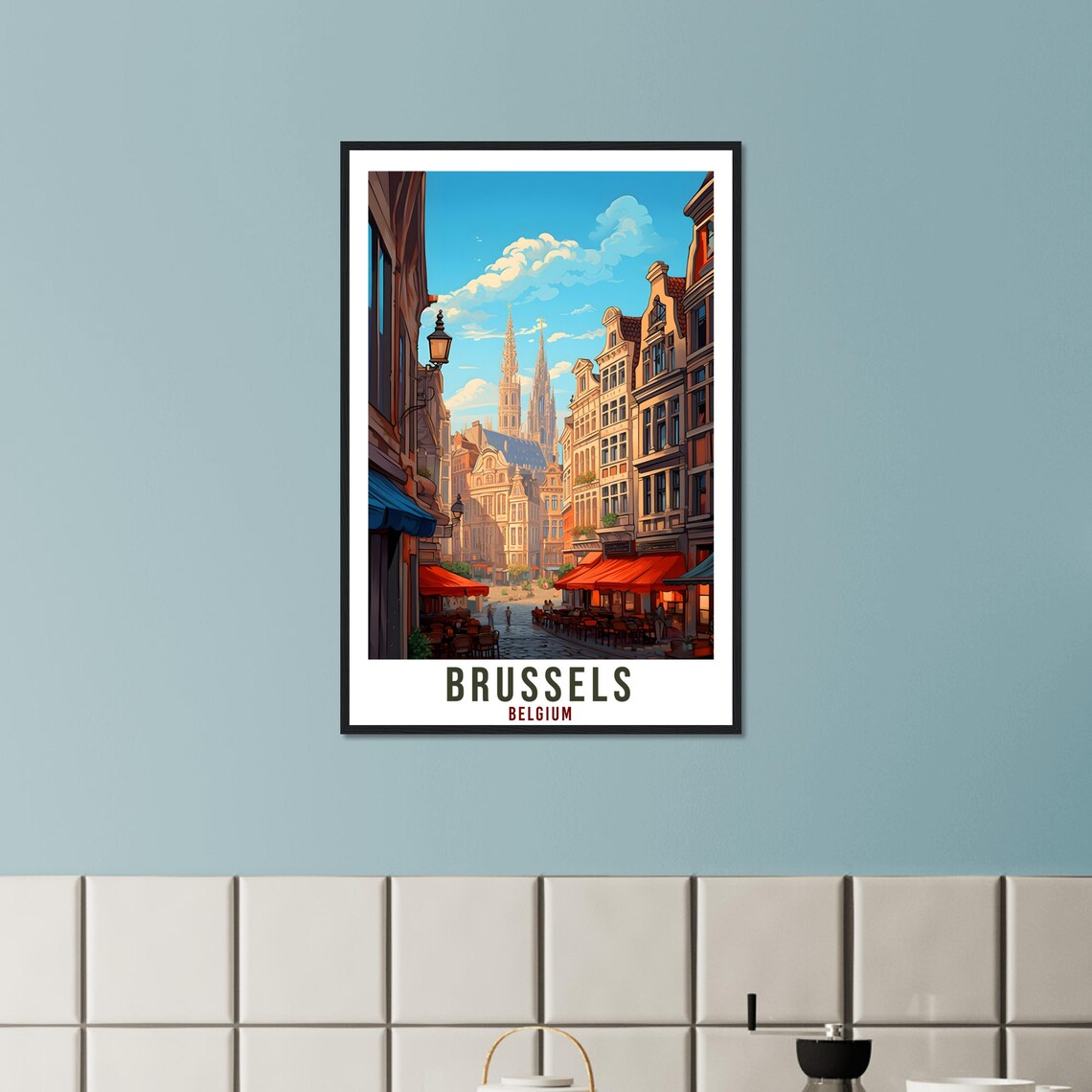 Brussels Belgium Cafe Street Travel Poster Retro Old Town Charm - Image 3