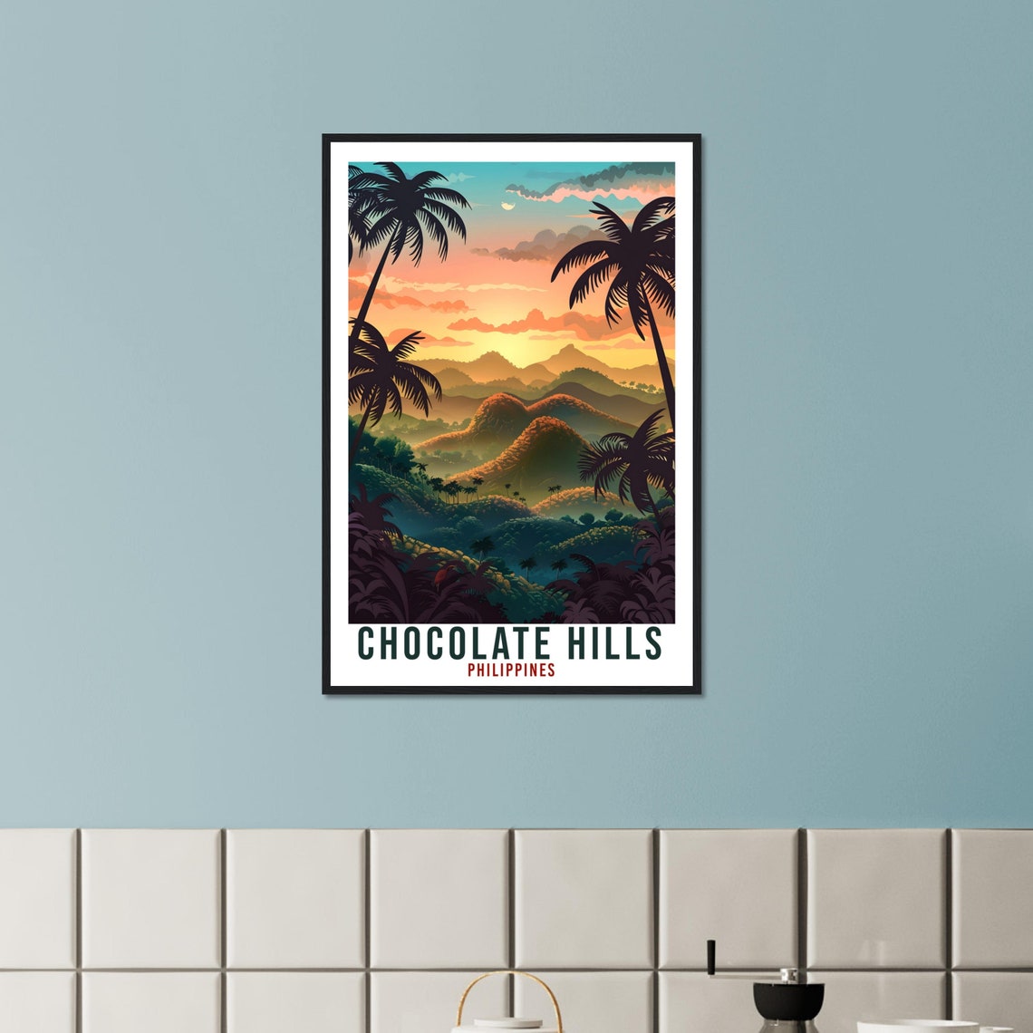 Bohol Chocolate Hills Philippines Sunset Palm Trees Travel Poster - Image 3