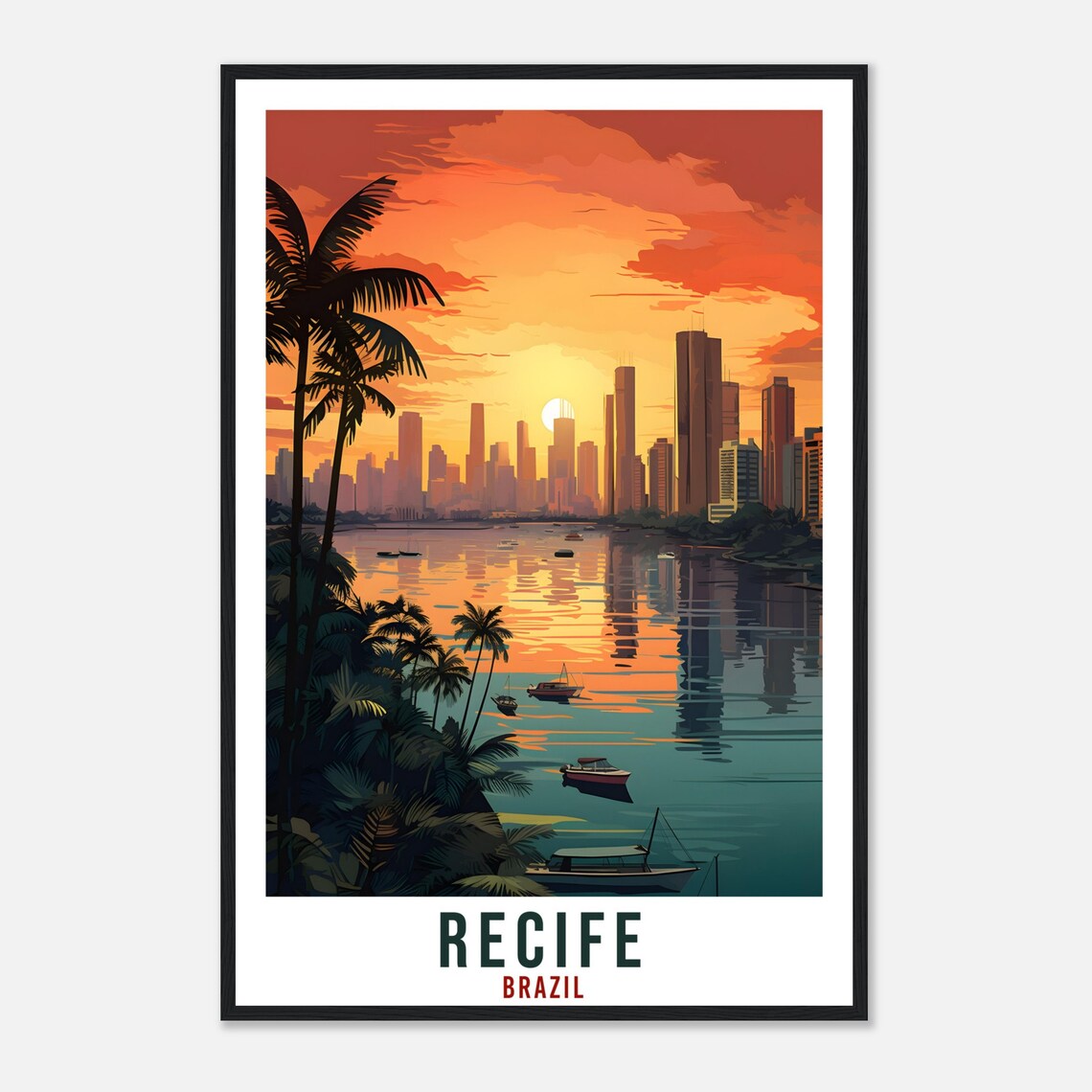 Recife Brazil Tropical Sunset Waterfront Palm Harbor Travel Poster - Image 4