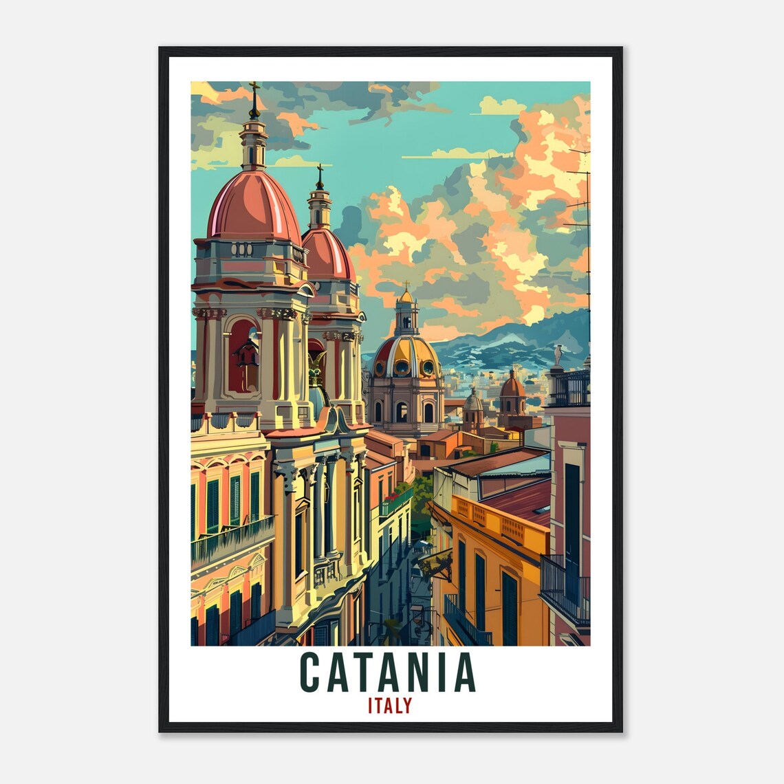 Catania Italy Baroque Church Domes in Golden Sky Travel Poster - Image 4
