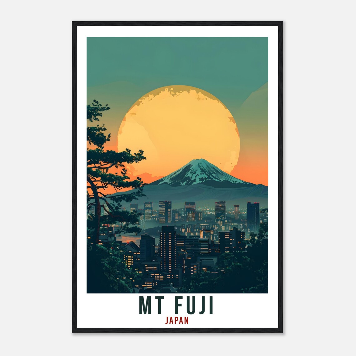 Mount Fuji Japan Giant Moon City Lights Night Sky Travel Poster - Image 4