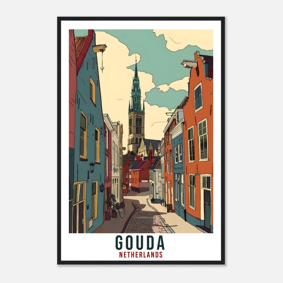 Gouda Netherlands Church Tower Street Vintage Travel Poster Holland - Image 4