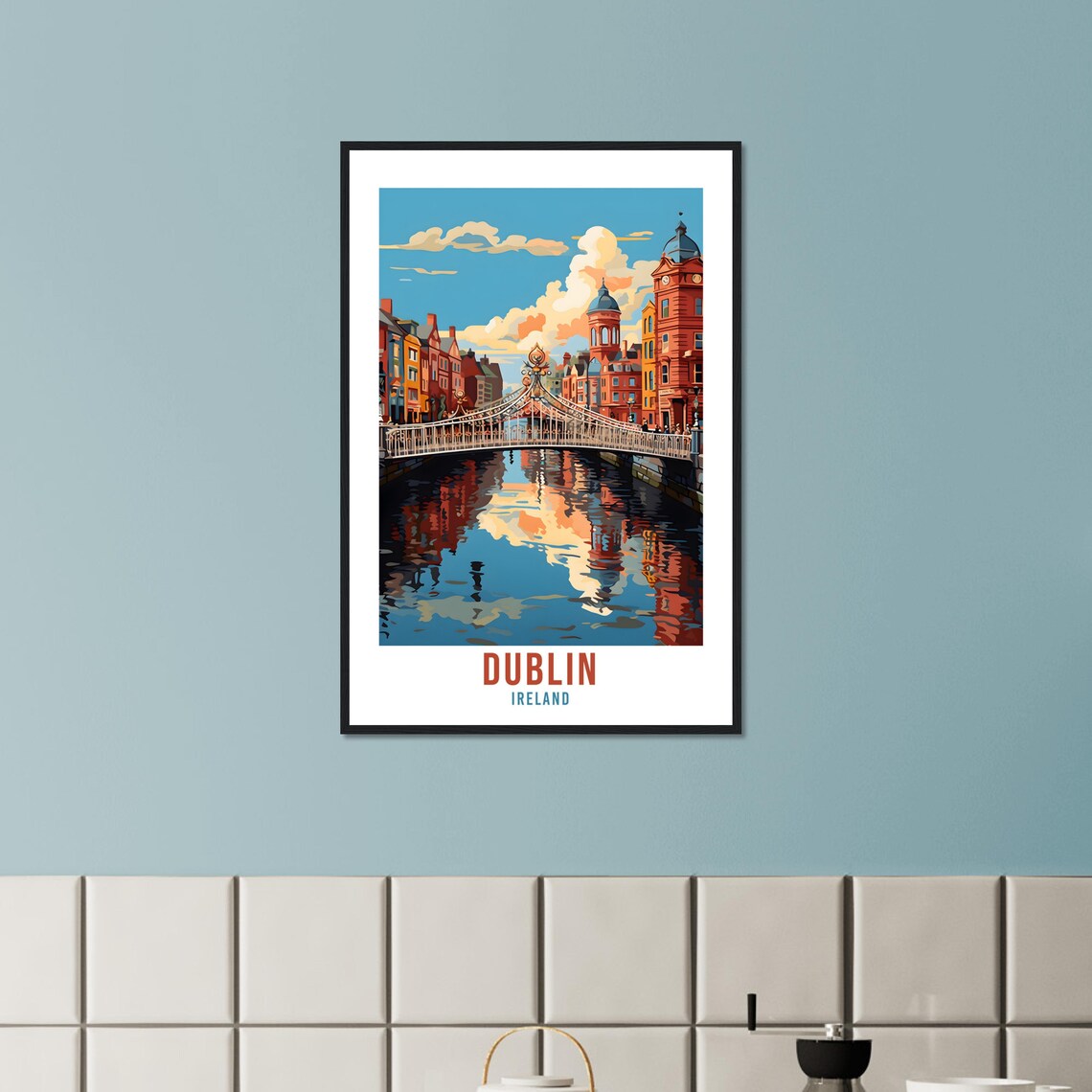 Dublin Ireland Ha'penny Bridge River Liffey Retro Travel Poster - Image 3
