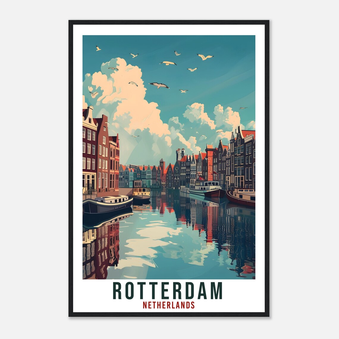 Rotterdam Netherlands Canal Houses Vintage Travel Poster Holland Art - Image 4