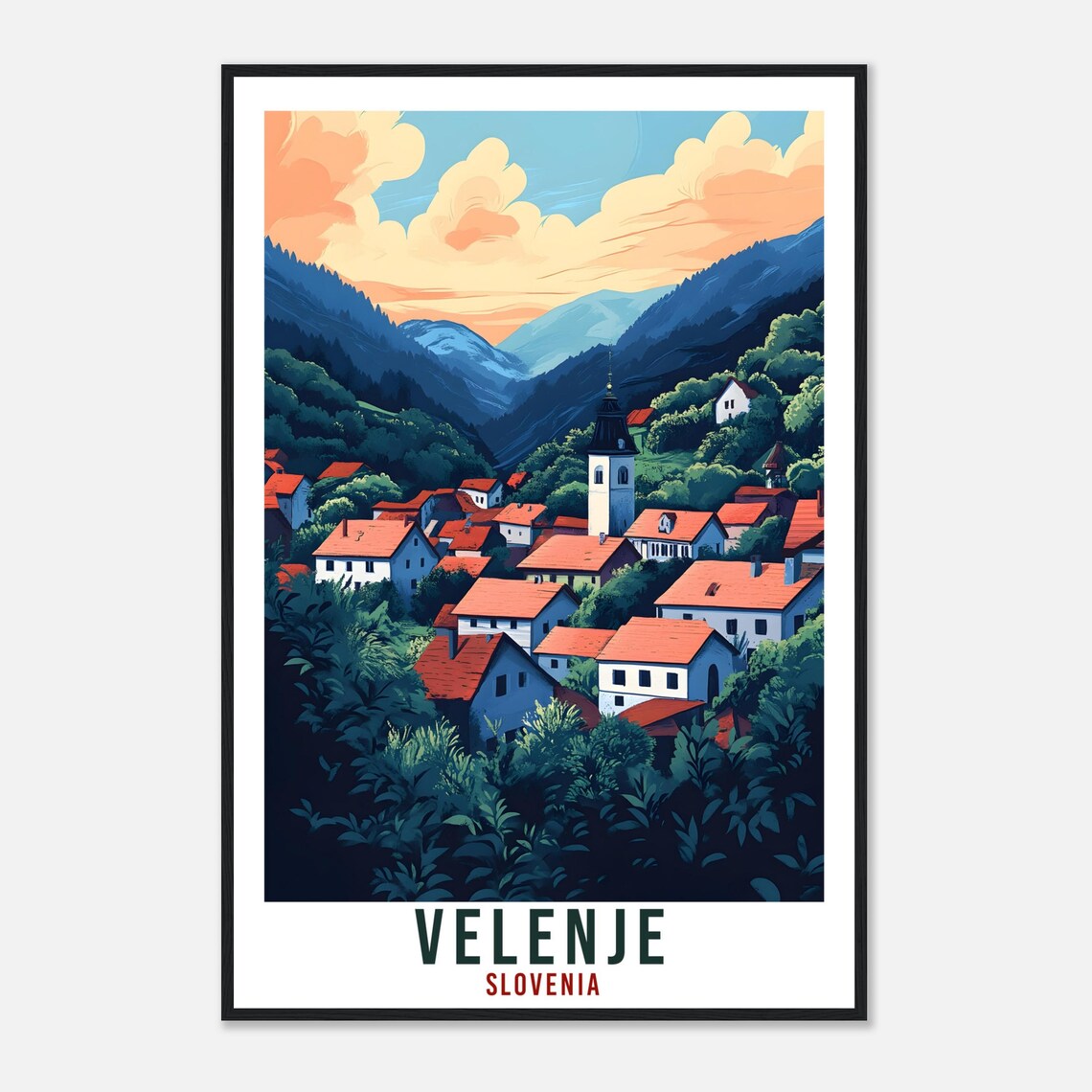 Velenje Slovenia Valley Village Red Roofs Vintage Travel Poster - Image 4