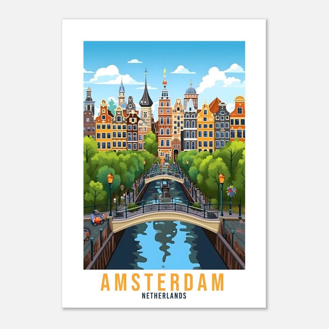 Amsterdam Netherlands Canal Bridges Historic Gabled Houses Poster - Image 2