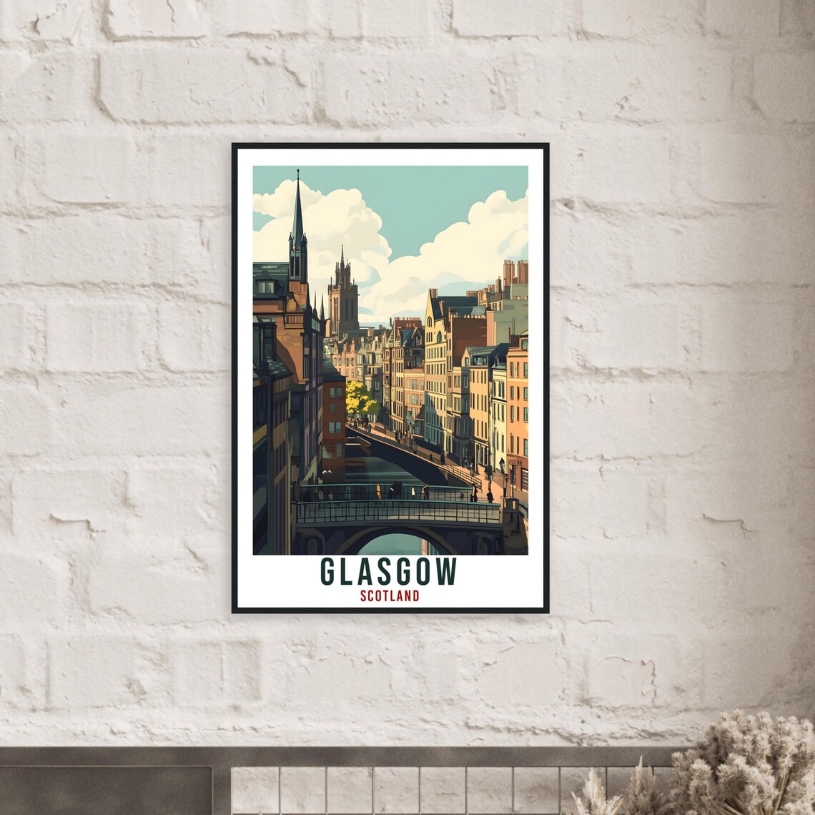 Glasgow Scotland Vintage Canal Bridge City Travel Sunny Poster - Image 2