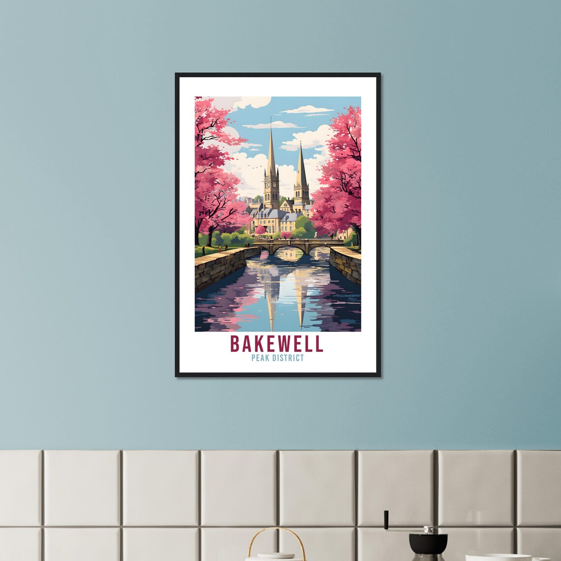 Bakewell Peak District Blossom River Bridge Church Travel Poster - Image 3