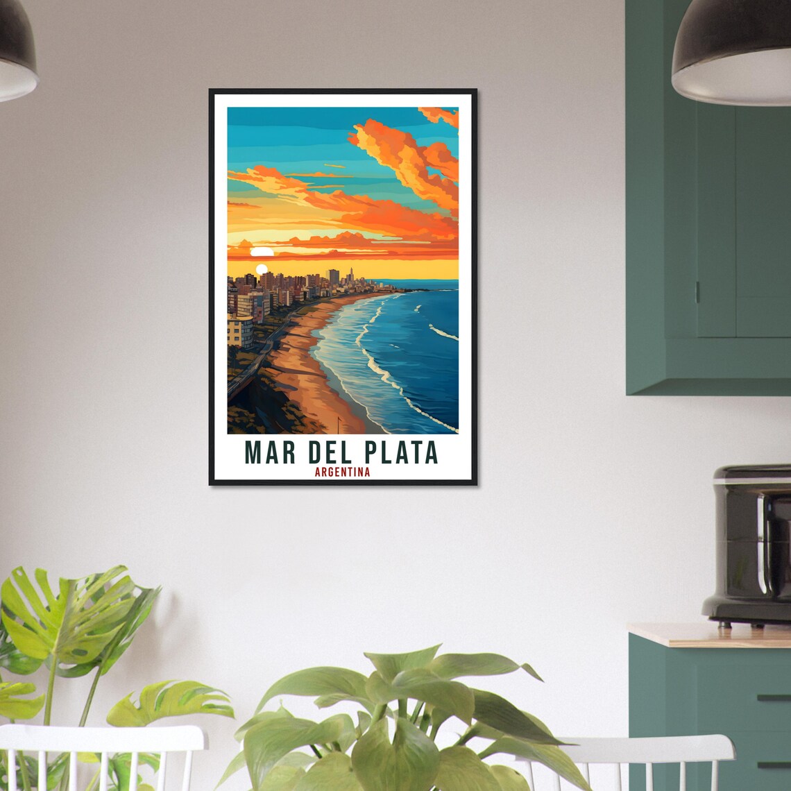 Mar del Plata Argentina Beach Skyline Sunset Ocean Travel Poster - Image 2