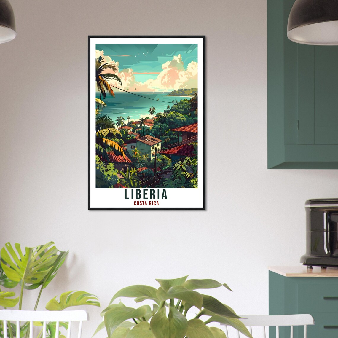 Liberia Tropical Hills Red Roof Houses Pacific Coast Costa Rica Travel Poster - Image 3