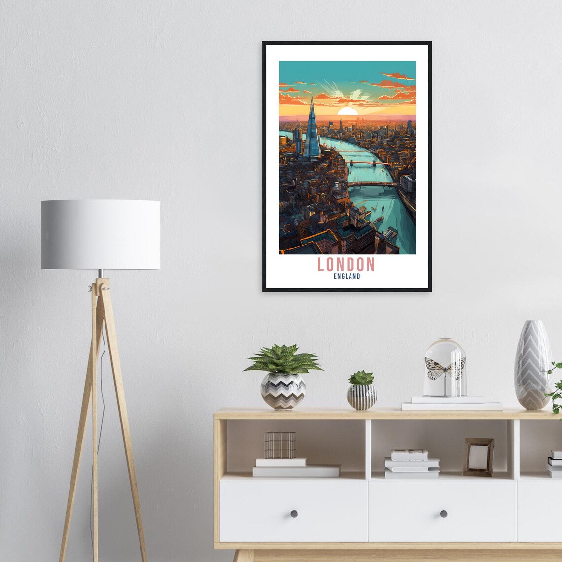 London England Thames Sunset Poster City Skyline Shard River View - Image 2