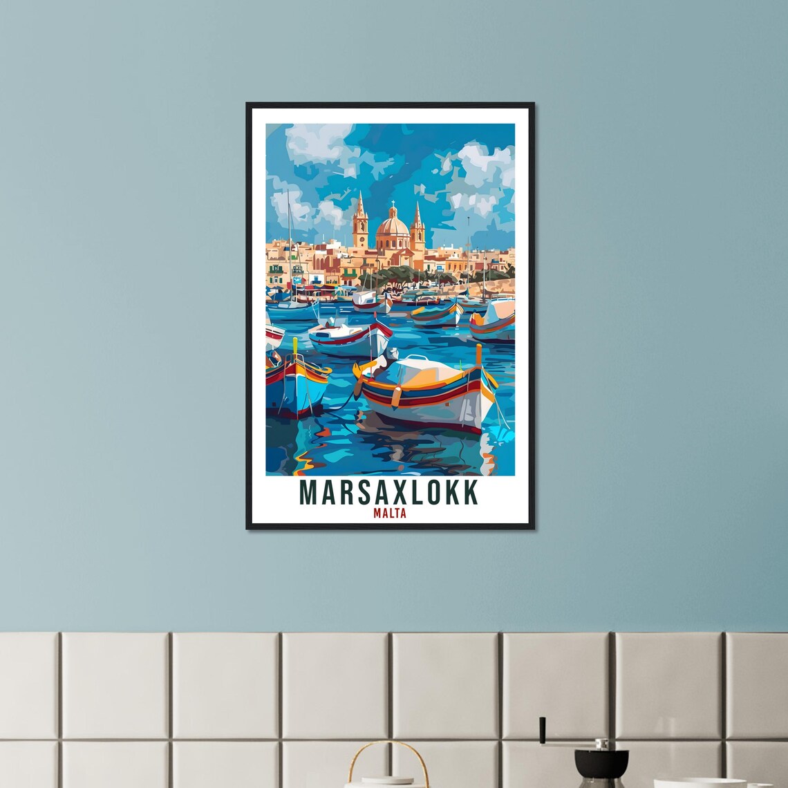 Marsaxlokk Malta Colorful Fishing Boats Harbor Retro Travel Poster - Image 3