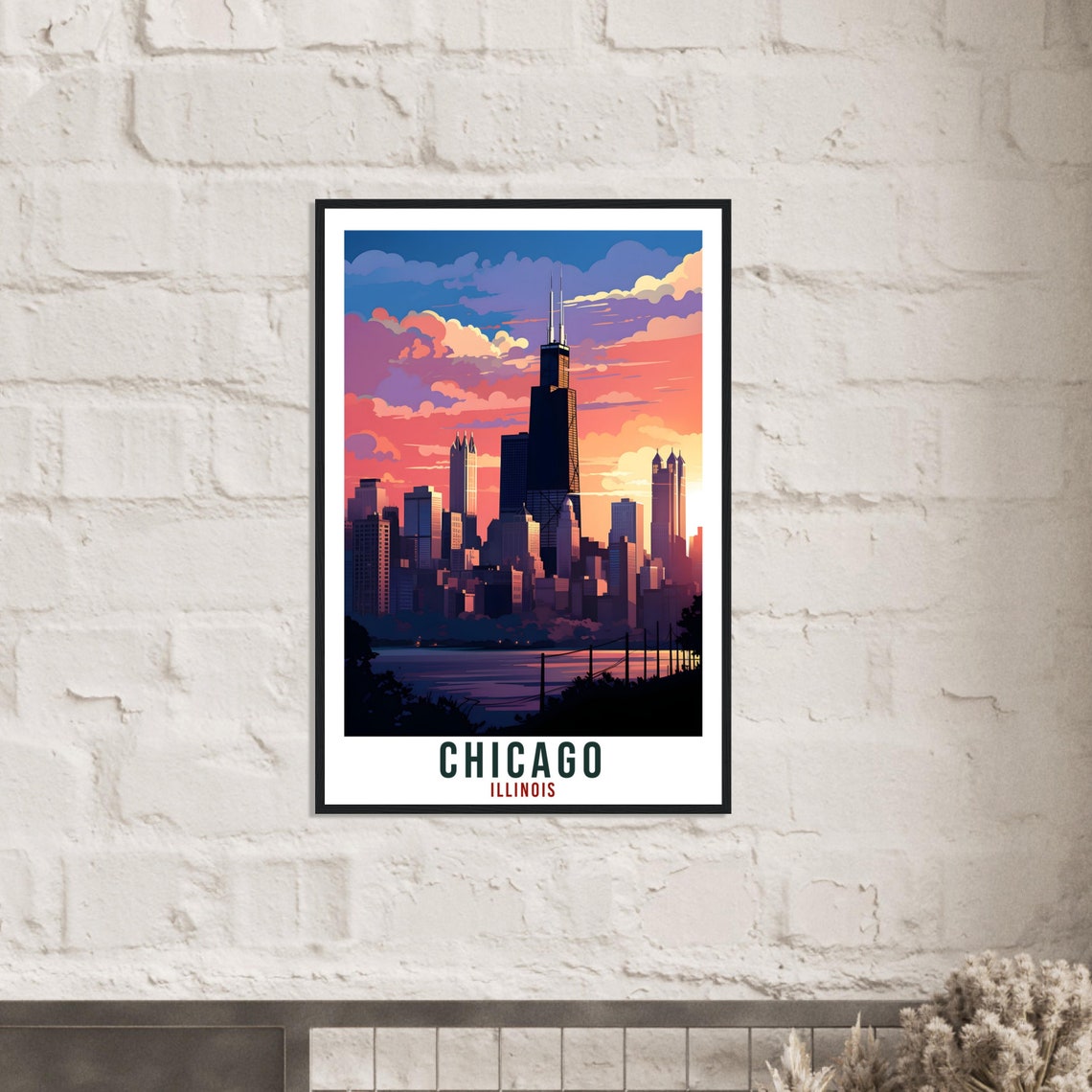Chicago Illinois Downtown Skyline at Dusk Willis Tower Lake Poster - Image 2