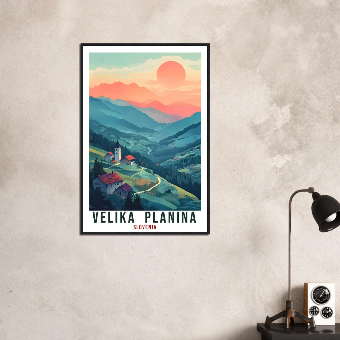 Velika Planina Slovenia Alpine Sunset Valley Vintage Travel Poster - Image 3