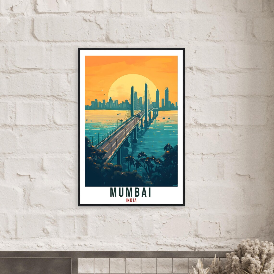 Mumbai India Vintage Sea Link Bridge Sunset Travel Sunny Poster - Image 2