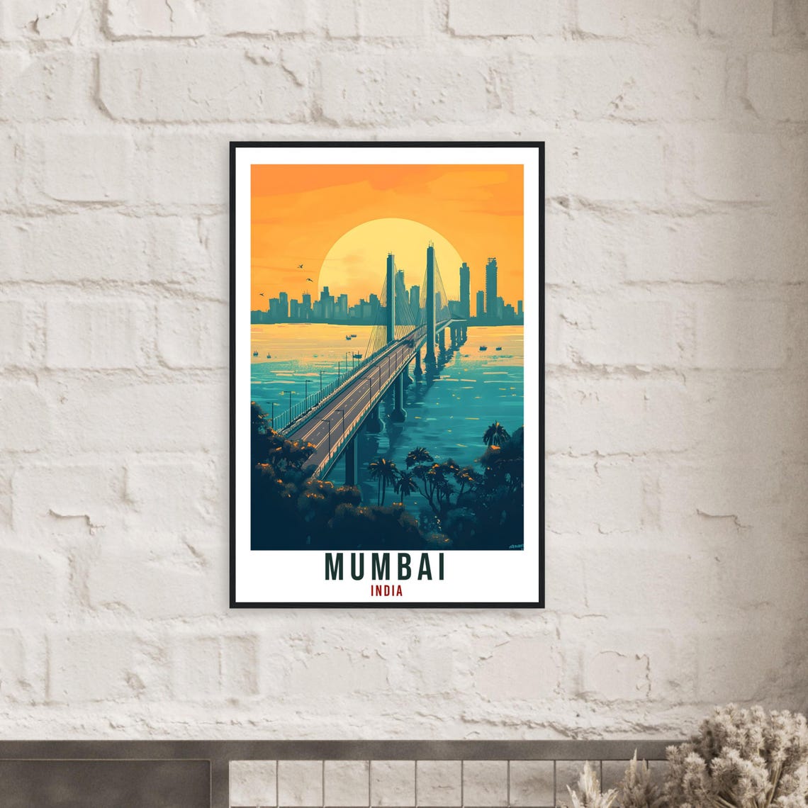 Mumbai Travel Print Indian Home Decor Mumbai Bridge Wall Art Wall Hanging Art Lover India Artwork Travel Poster India Travel Art City Art - Image 2