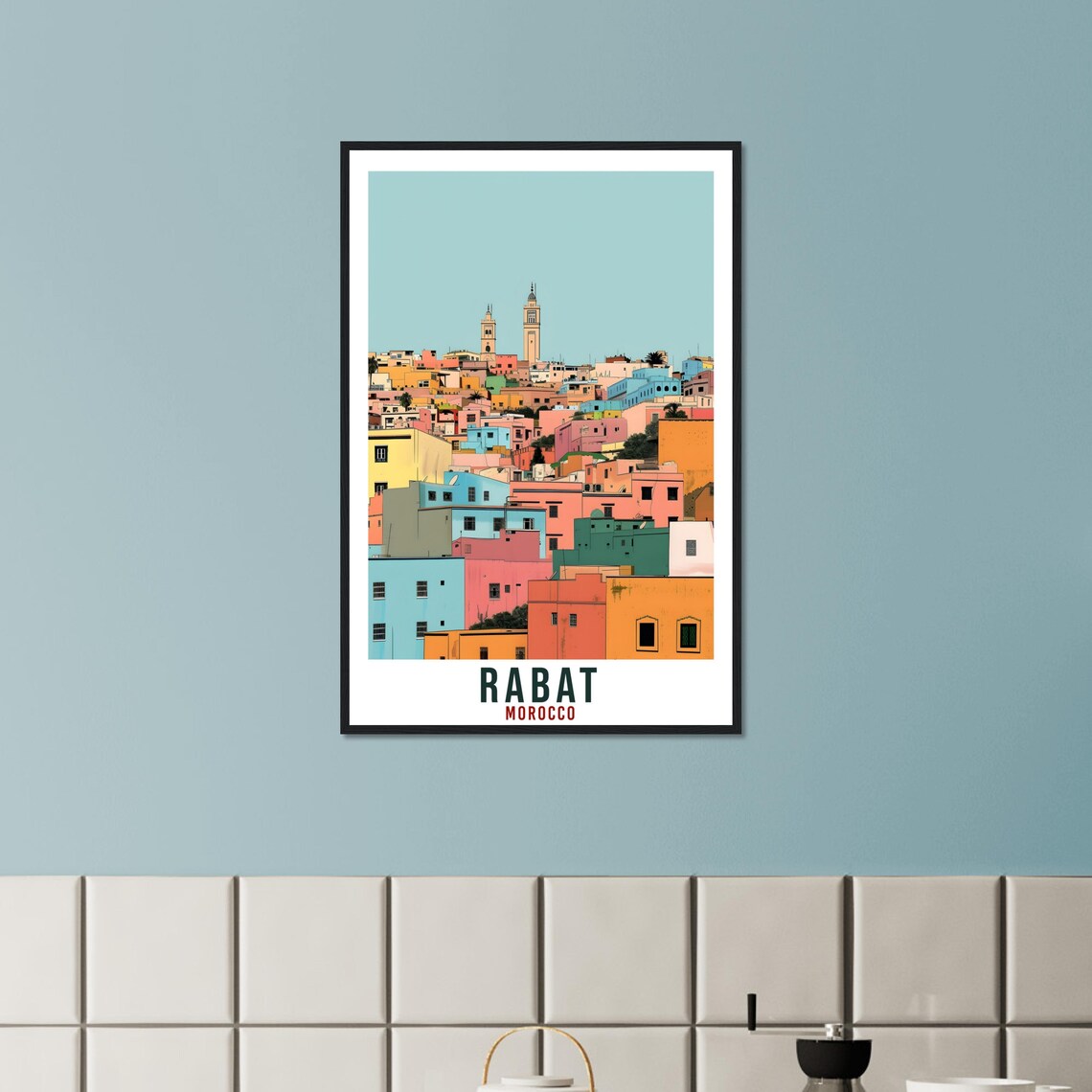 Rabat Morocco Colorful City Houses Twin Towers Old Town Travel Poster - Image 3