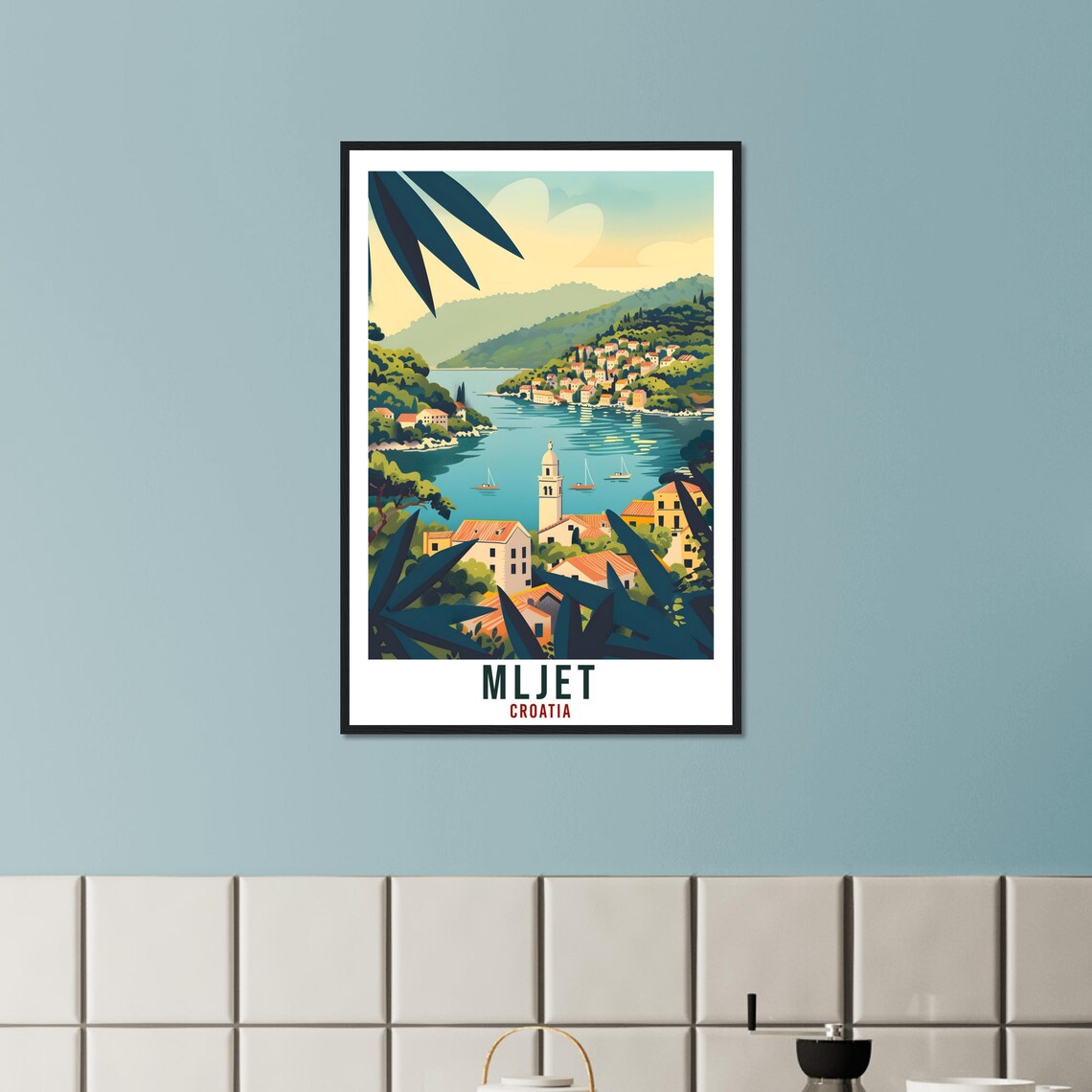 Mljet Croatia Vintage Travel Poster Island Bay and Church View - Image 2