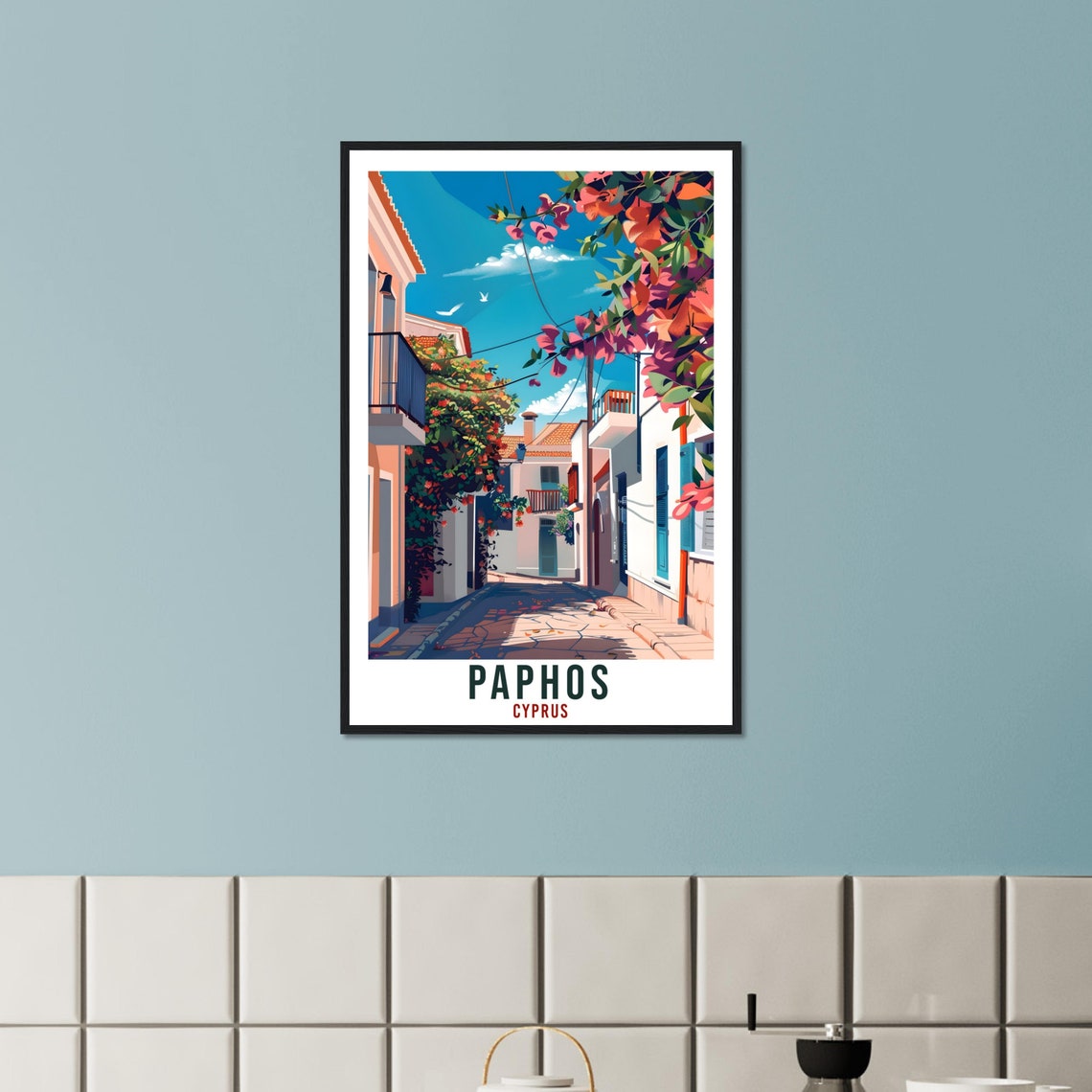 Paphos Cyprus Flower Lane Stone Path Village Bougainvillea Poster - Image 3