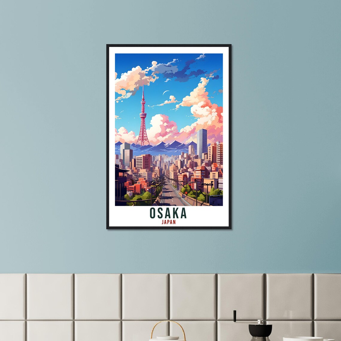 Osaka Japan City Skyline Tsutenkaku Tower Sunset Travel Poster - Image 3