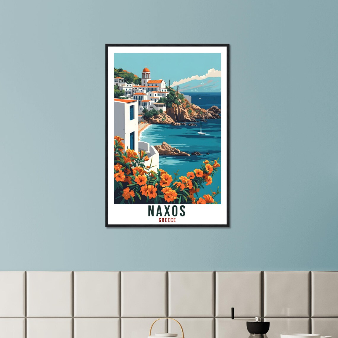 Naxos Greece Whitewashed Seaside Village Orange Blossoms Travel Poster - Image 3