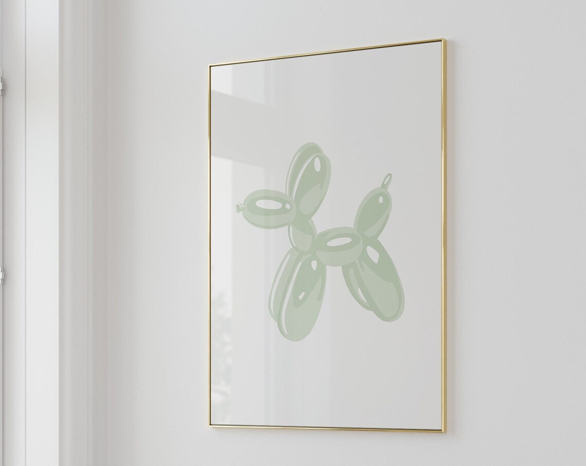 Balloon Dog Sage Green Art Print, Preppy Dorm Decor