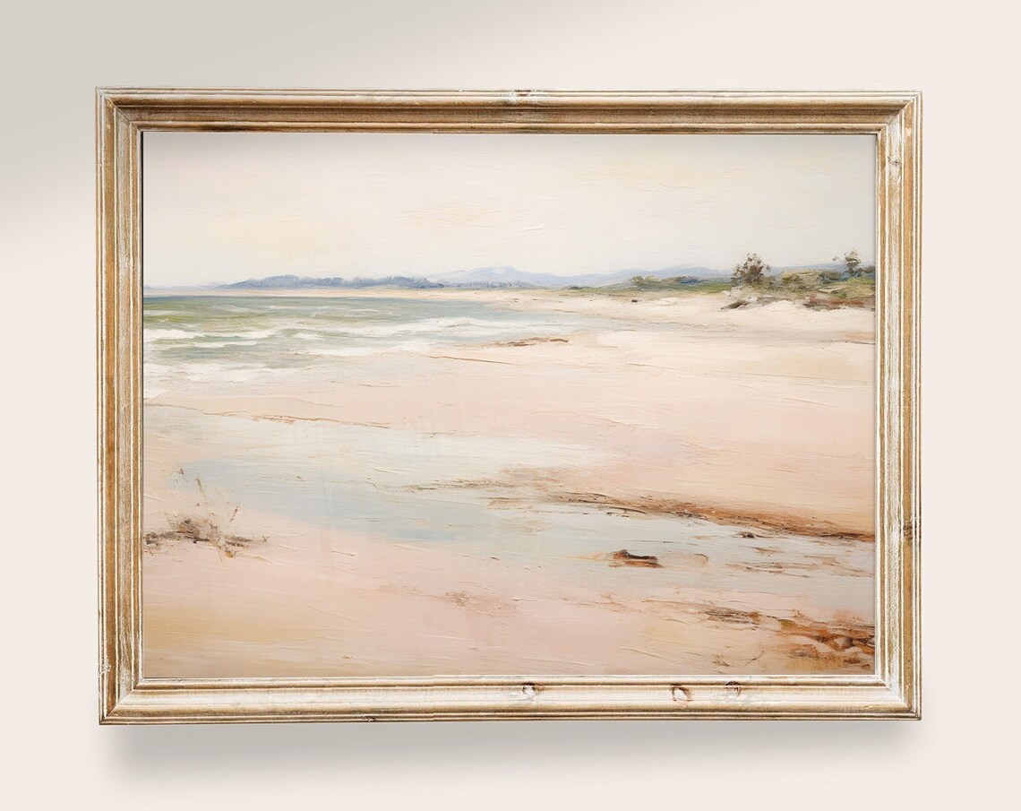 Vintage Beach Art Print, Minimalist Landscape