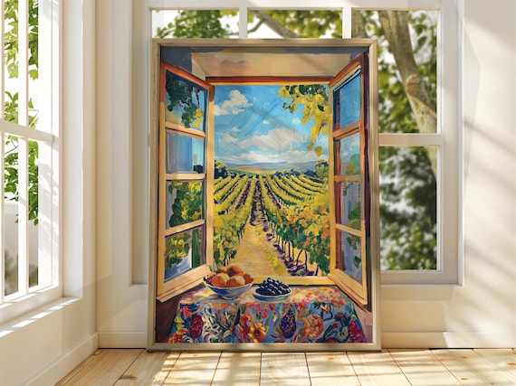 Matisse Inspired Vineyard Window View Fruit Still Life Art Poster