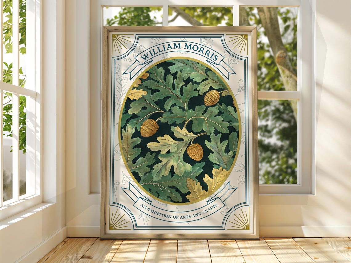 William Morris Oak Leaves Acorns Botanical Exhibition Gallery Poster