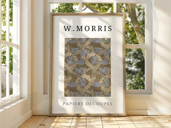William Morris Blue Floral Papiers Découpés Exhibition Poster
