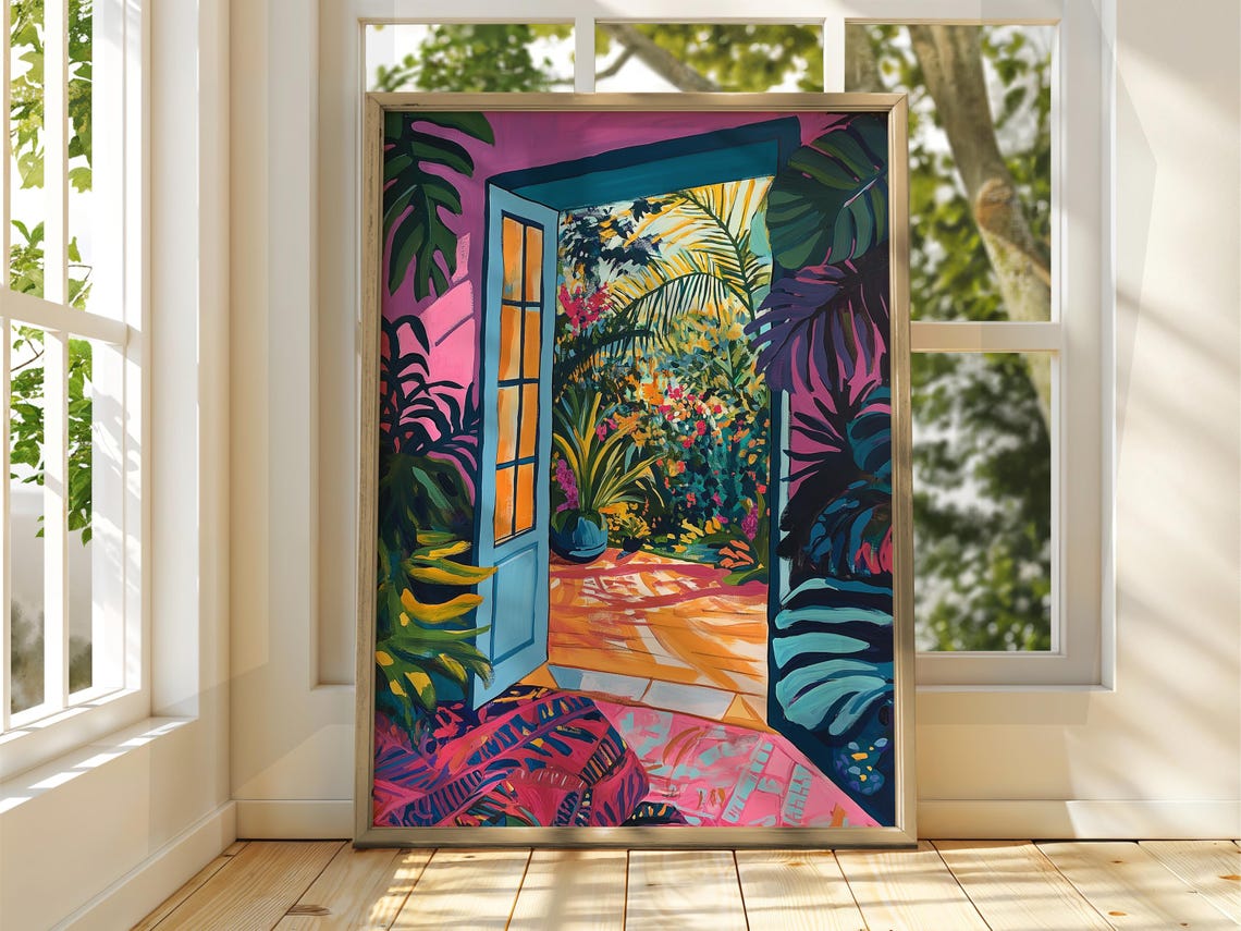 Henri Matisse Style Floral Patio Open Door Tropical Garden Poster