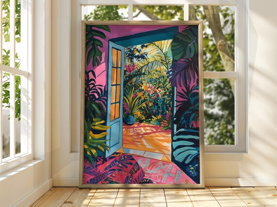Henri Matisse Style Floral Patio Open Door Tropical Garden Poster