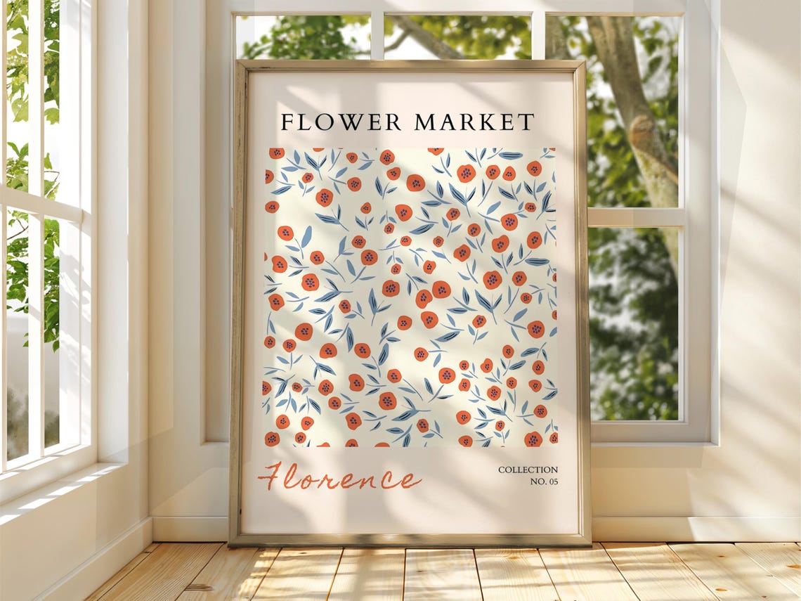 Flower Market Florence Coral Poppy Botanical Collection Print No 05