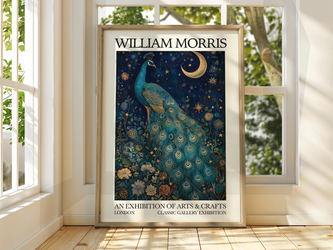 William Morris Style Peacock Art Print, Floral