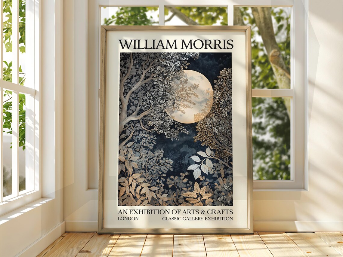 William Morris Style Full Moon Forest Art Print