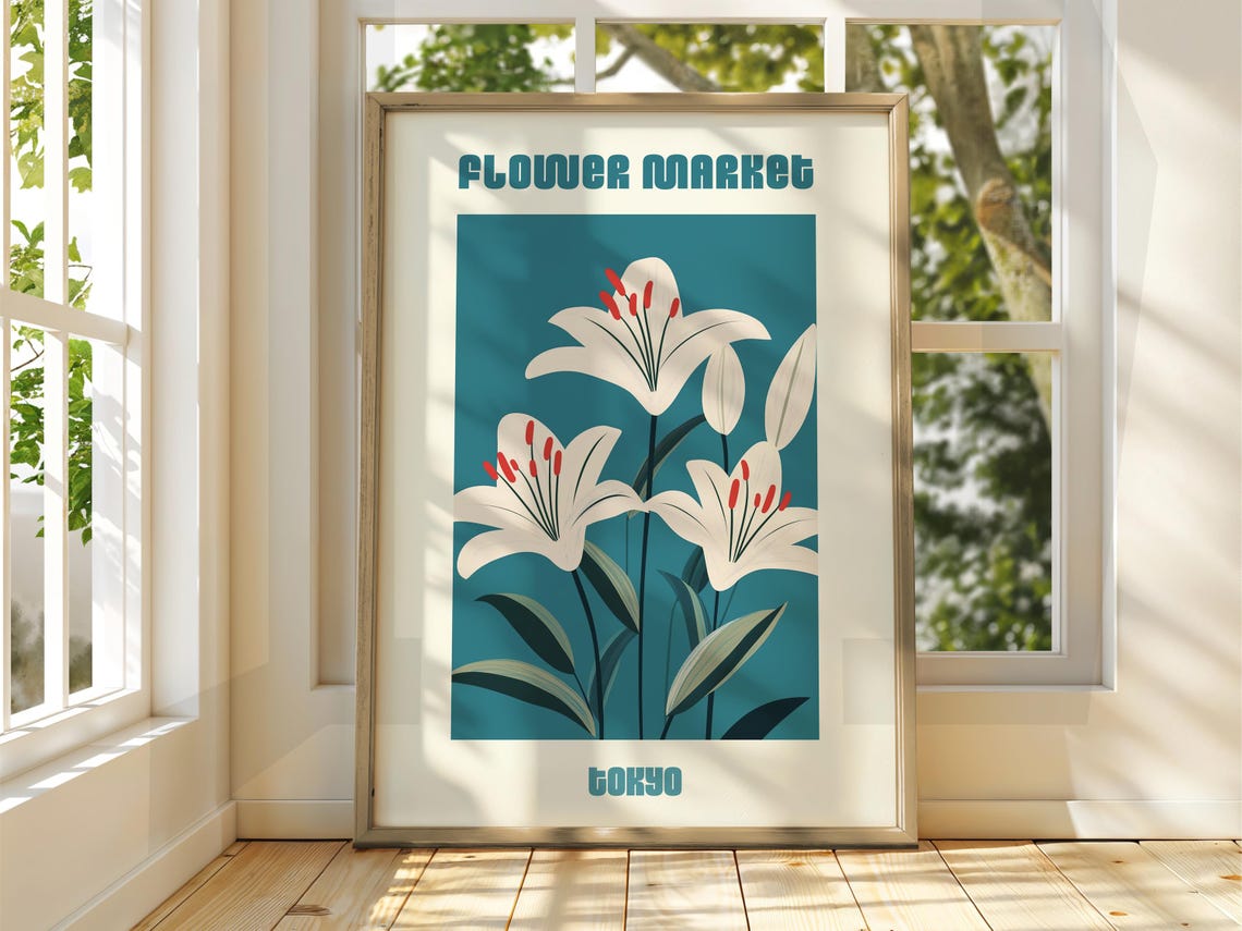 Flower Market Tokyo White Lilies Botanical Exhibition Art Poster