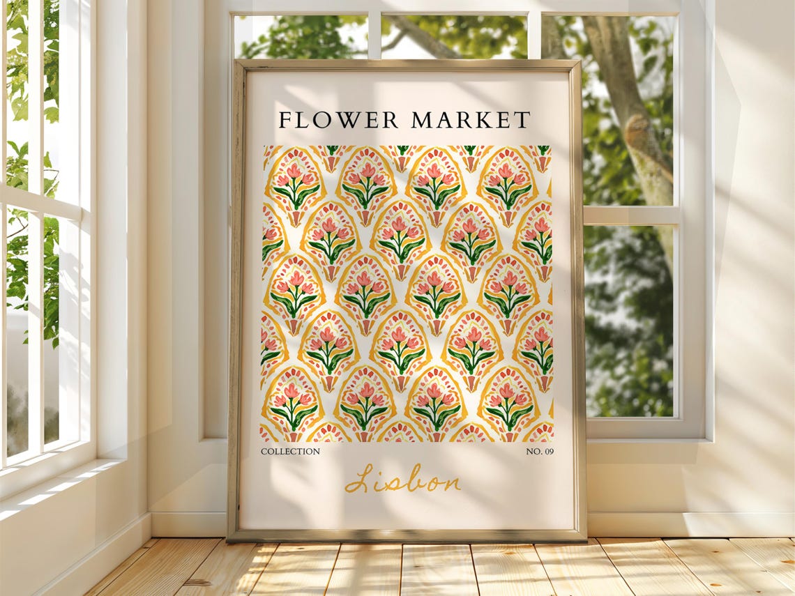 Lisbon Flower Market No 09 Bold Geometric Floral Tile Art Poster