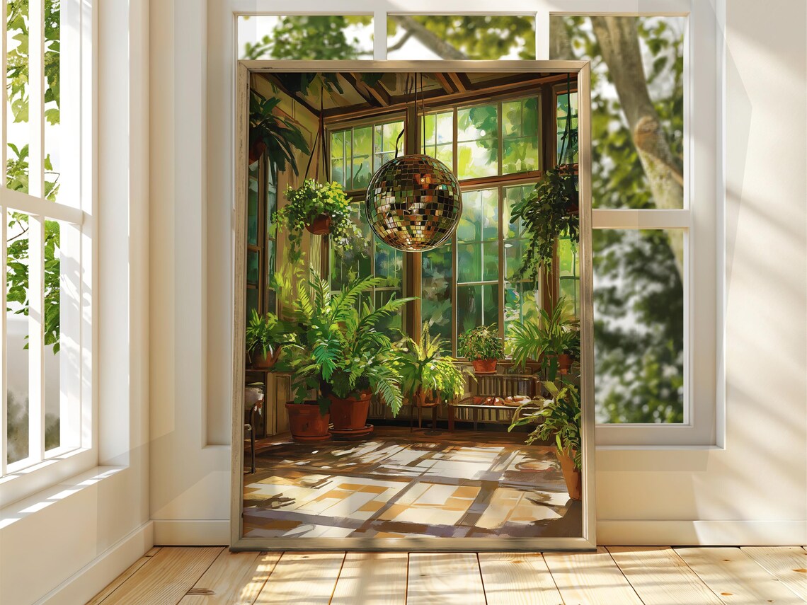 Disco Ball In Conservatory Retro Funky Art Print