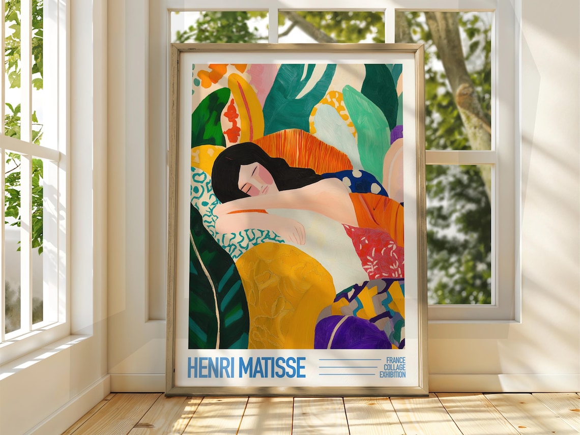 Relaxing Woman Art, Matisse-Inspired Floral Poster
