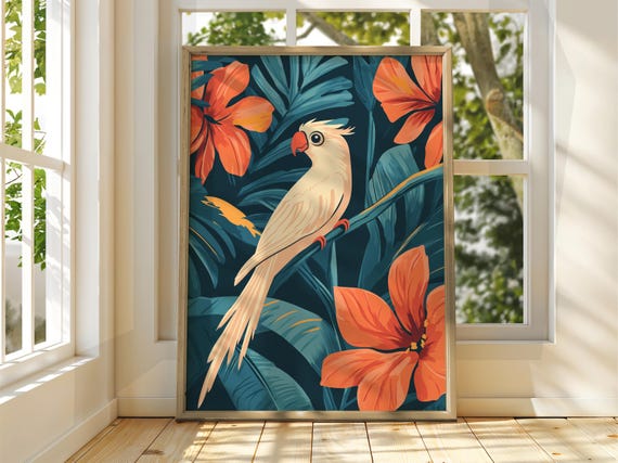 Tropical Bird Poster Wall Art Animal Illustration Floral Bright Home Decor Print