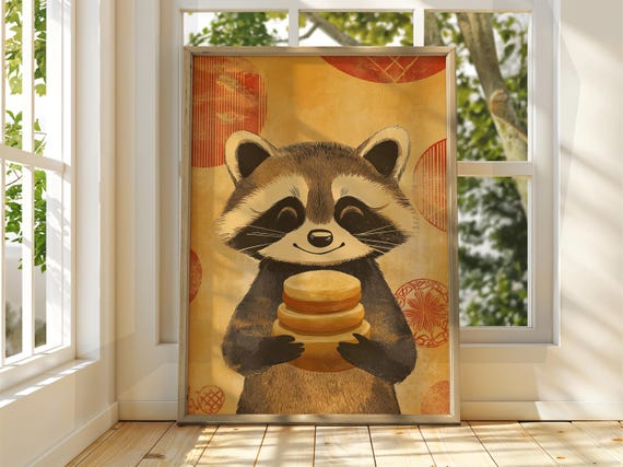 Racoon Japanese Art Vintage Wall Animal Poster Funny Print Japan