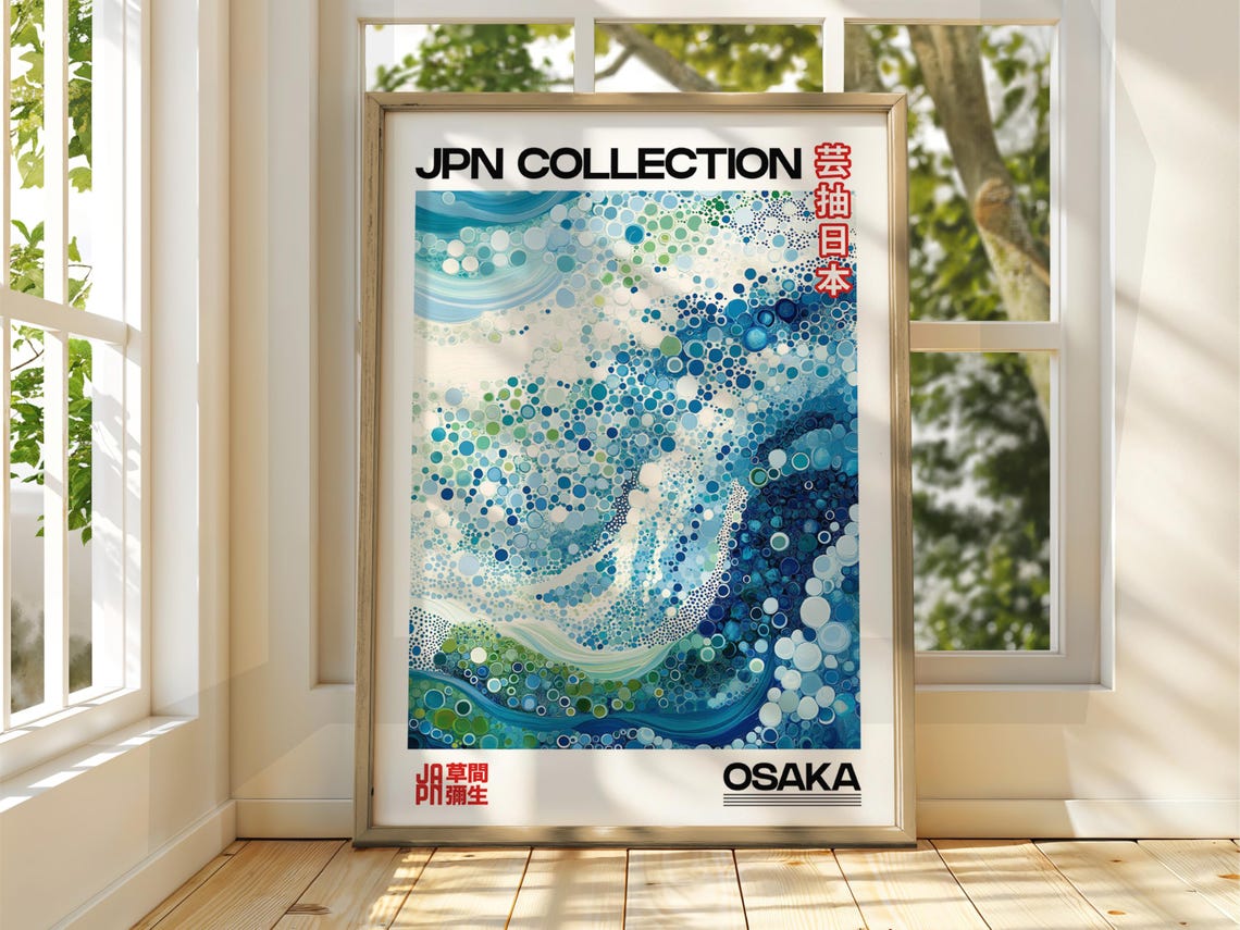Osaka Japan Dot Art Ocean Wave Blue JPN Collection Gallery Poster